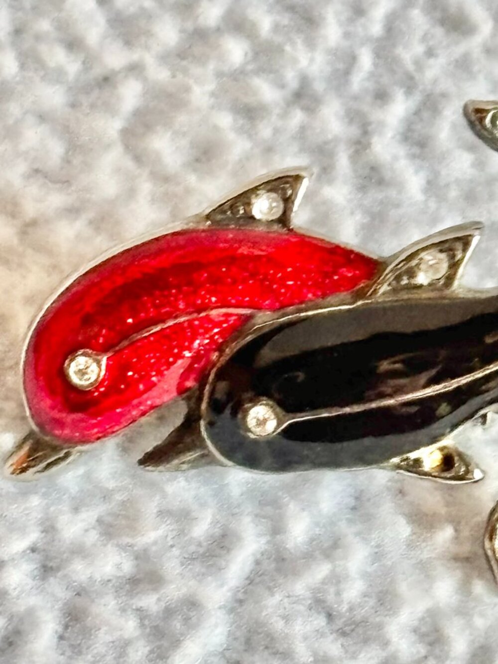 Enameled Dolphins with Rhinestones Brooch
